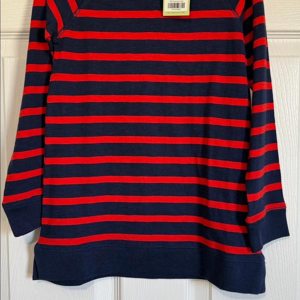Primary Kids Long Sleeve Tunic Tees - Navy and Red Stripes